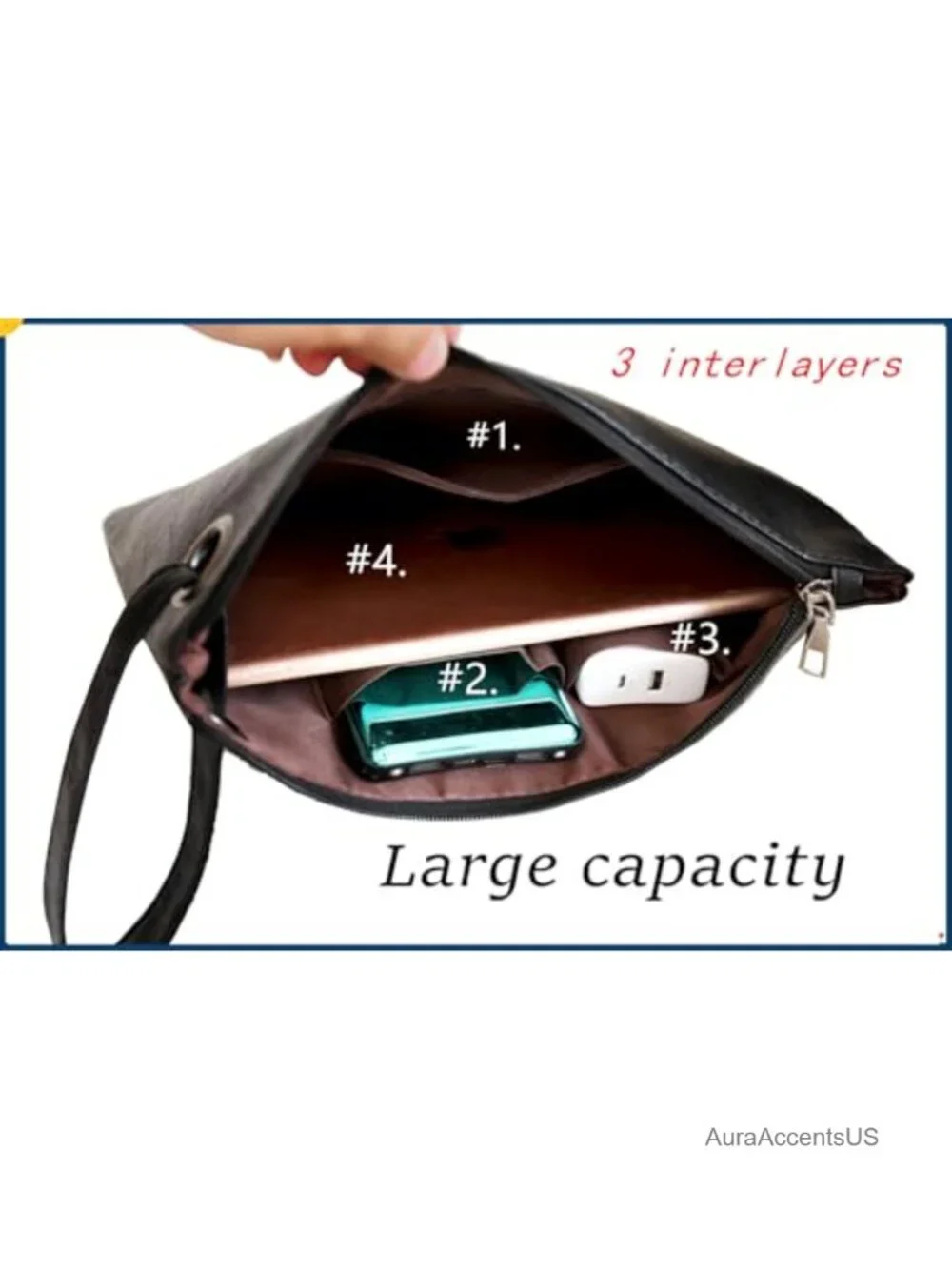 Large Envelope Clutch Evening Bag with Wristlet Strap PU Leather